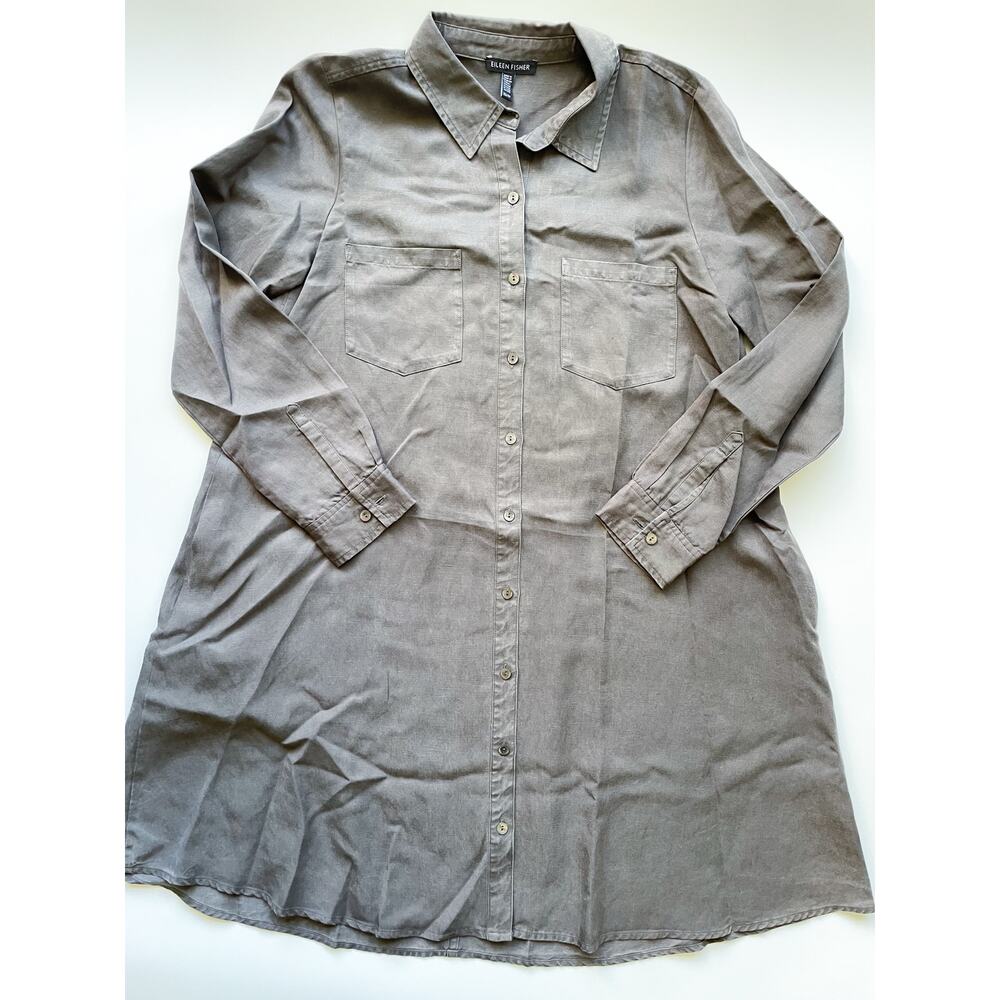 Eileen Fisher Linen Blend Long Sleeve Shirt Dress Size XS
